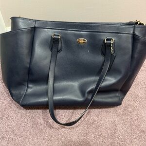 Coach Black Leather Tote with Gold Hardware